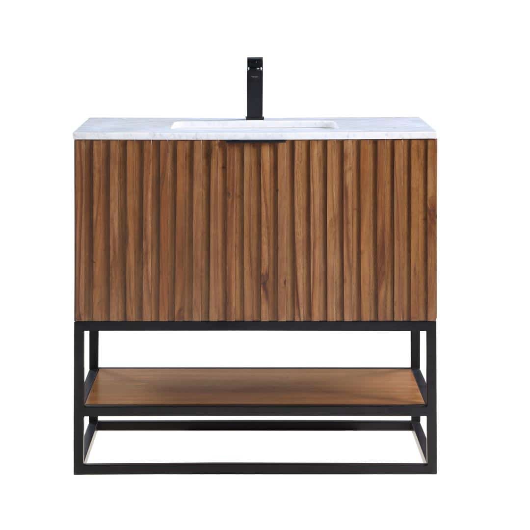 Bemma Terra 36" Single Bathroom Vanity Set Walnut with Matte Black