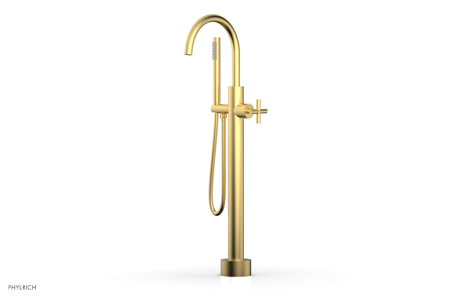 Phylrich TRANSITION Low Floor Mount Tub Filler - Cross Handle with Hand Shower