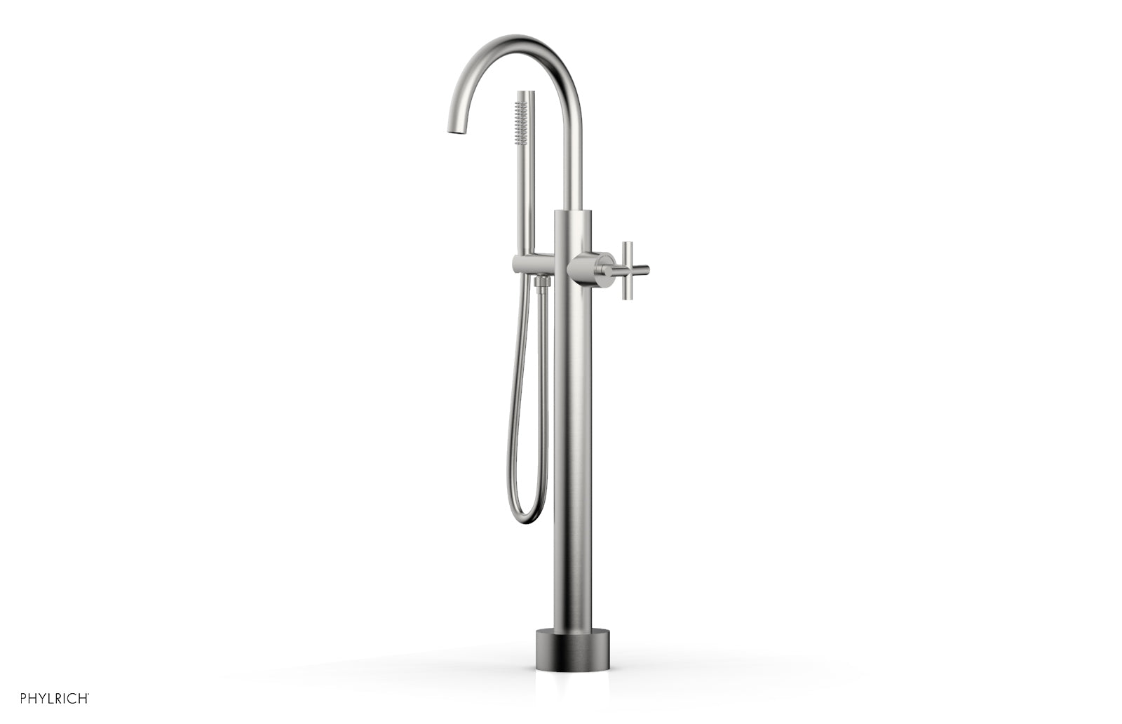 Phylrich TRANSITION Low Floor Mount Tub Filler - Cross Handle with Hand Shower