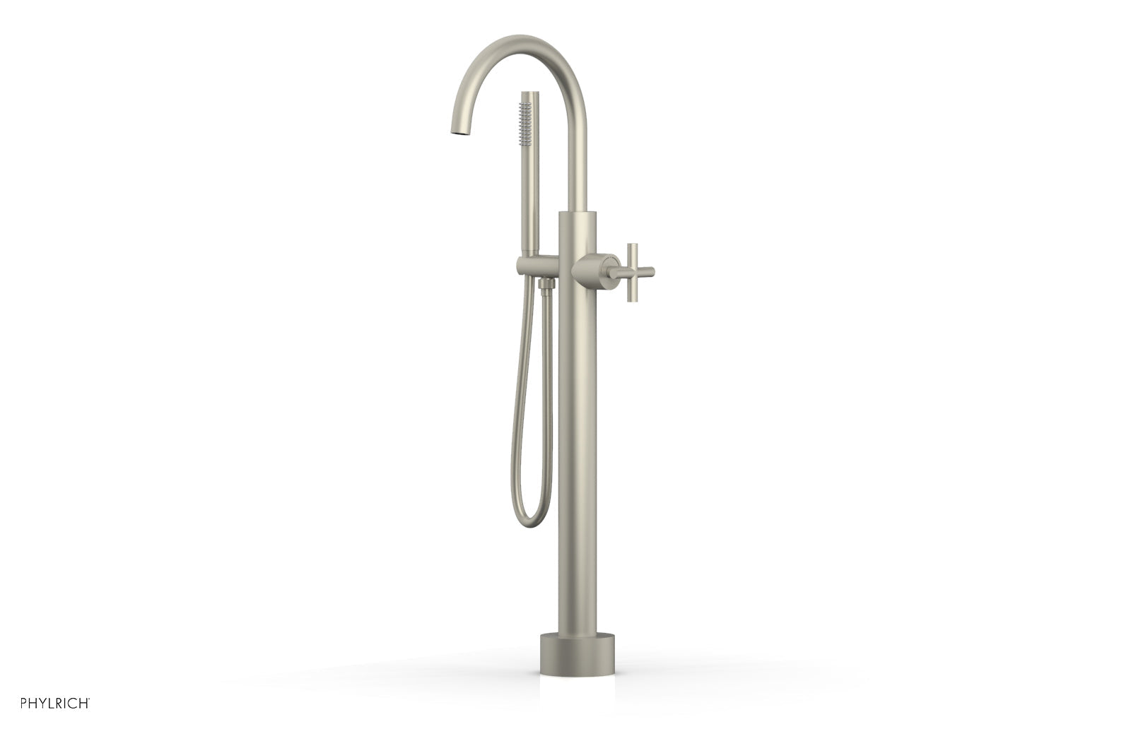 Phylrich TRANSITION Low Floor Mount Tub Filler - Cross Handle with Hand Shower