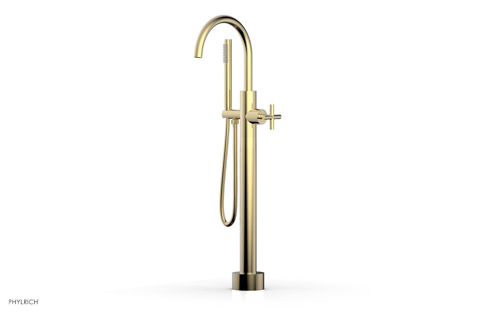 Phylrich TRANSITION Low Floor Mount Tub Filler - Cross Handle with Hand Shower