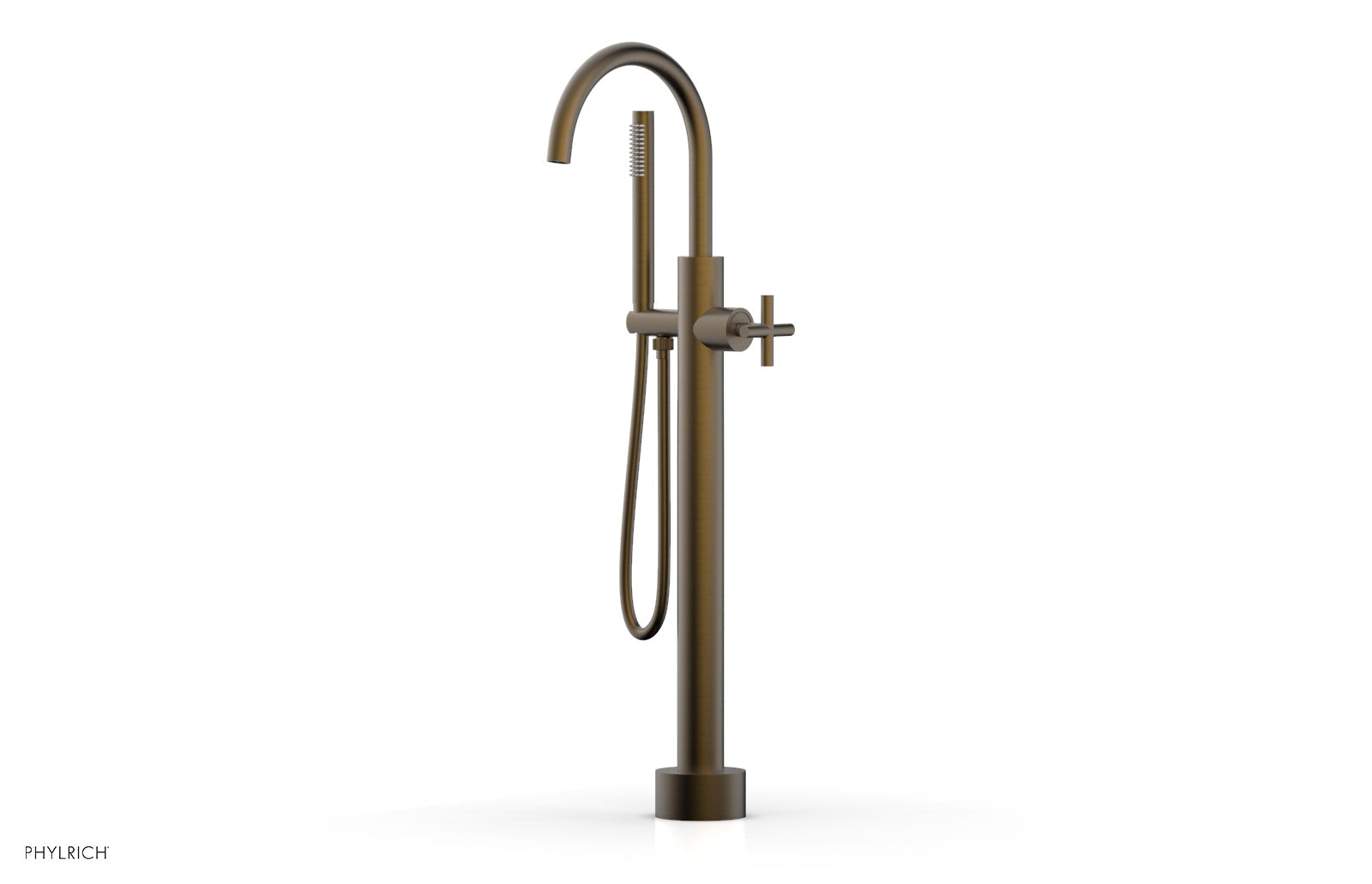 Phylrich TRANSITION Low Floor Mount Tub Filler - Cross Handle with Hand Shower