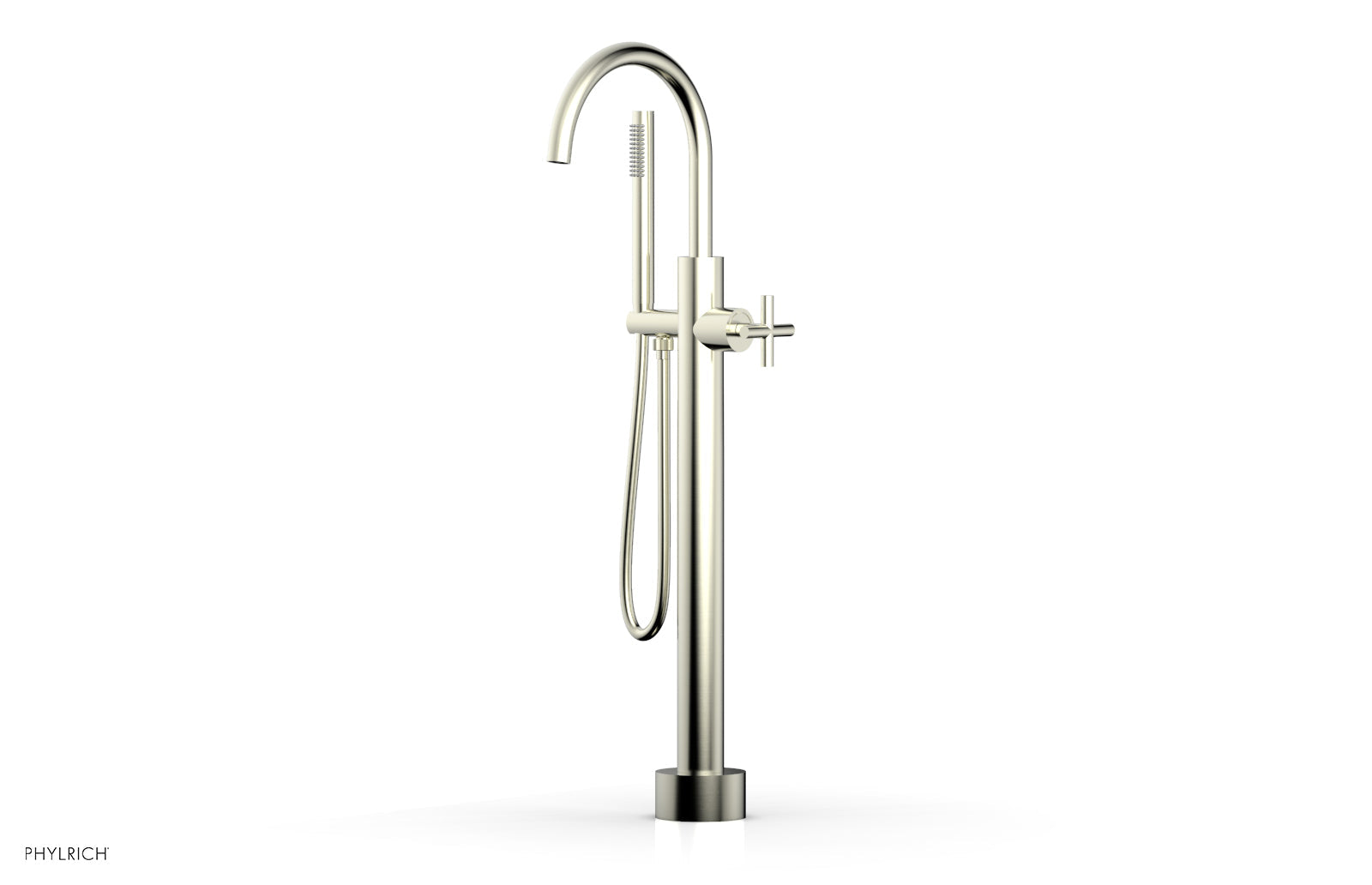 Phylrich TRANSITION Low Floor Mount Tub Filler - Cross Handle with Hand Shower
