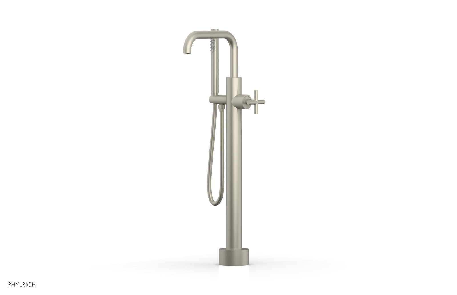 Phylrich TRANSITION Low Floor Mount Tub Filler - Cross Handle with Hand Shower