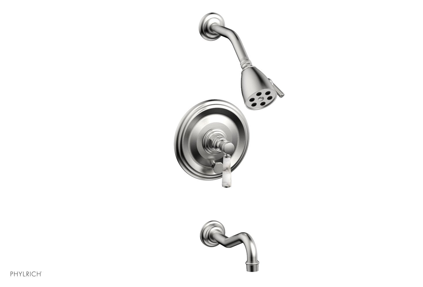 Phylrich HENRI Pressure Balance Tub and Shower Set - White Marble Lever Handle
