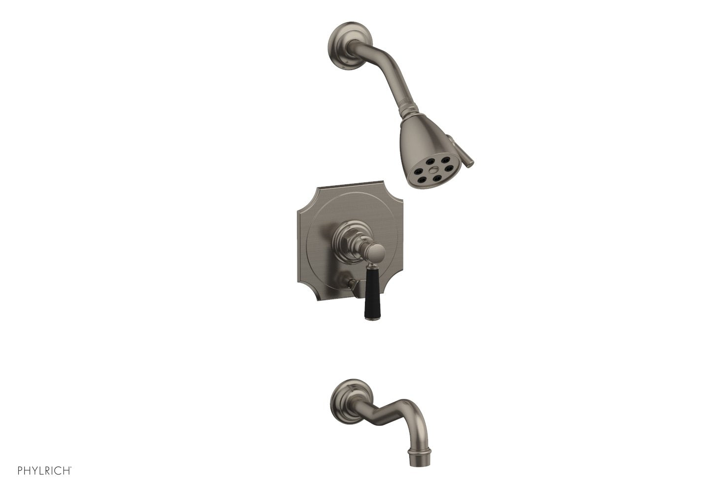 Phylrich HENRI Pressure Balance Tub and Shower Set - Satin Black Lever Handle