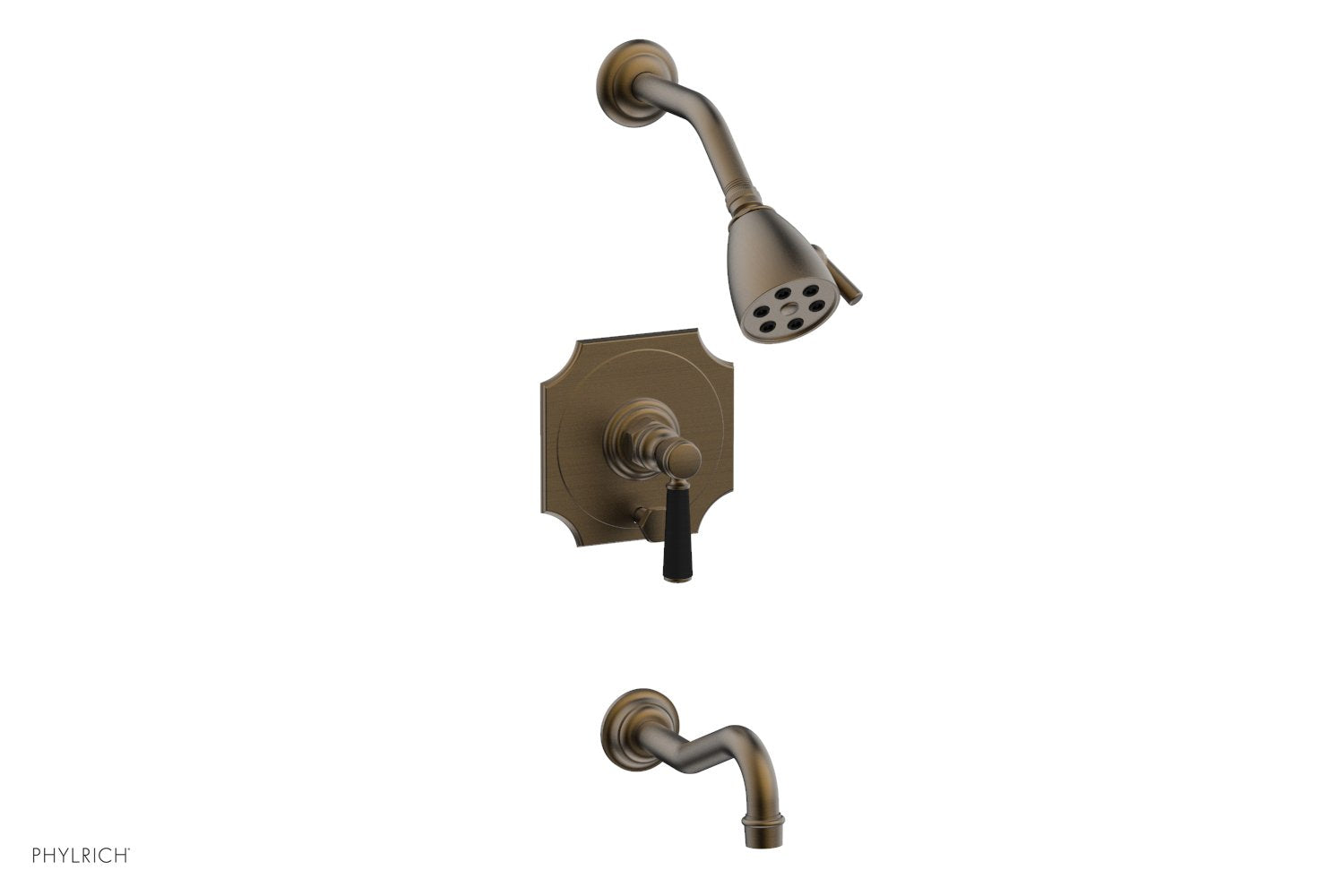 Phylrich HENRI Pressure Balance Tub and Shower Set - Satin Black Lever Handle