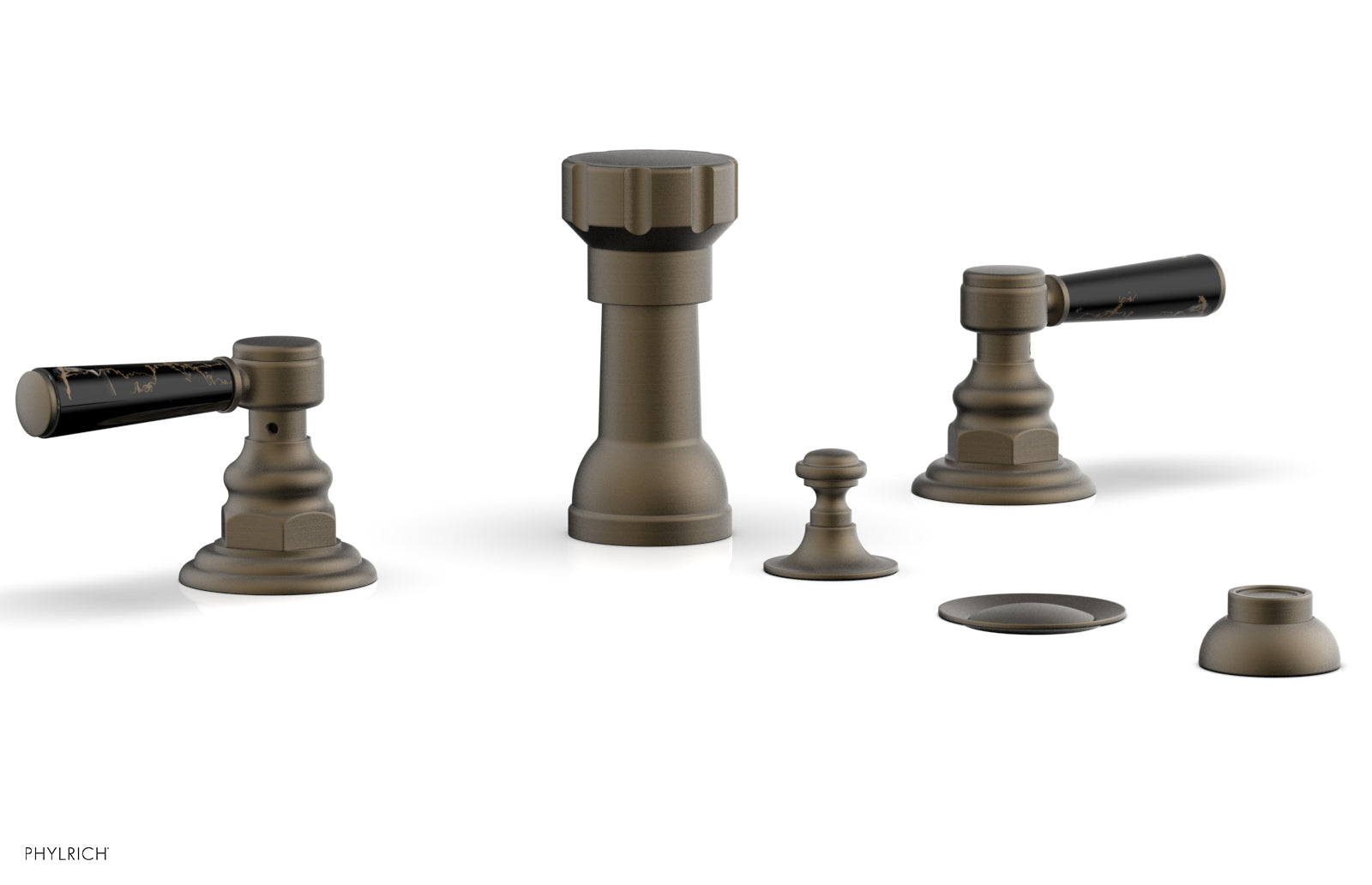 Phylrich HENRI Four Hole Bidet Set - Black Marble Lever Handles