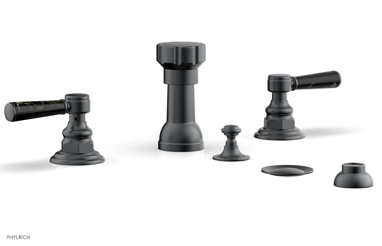 Phylrich HENRI Four Hole Bidet Set - Black Marble Lever Handles