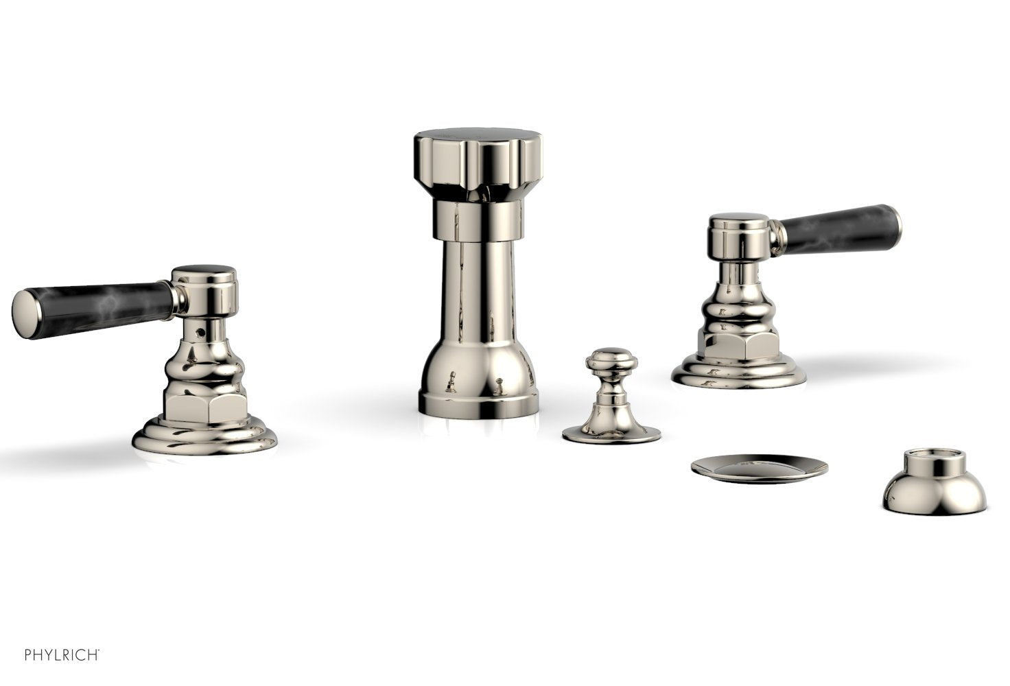 Phylrich HENRI Four Hole Bidet Set - Black Marble Lever Handles