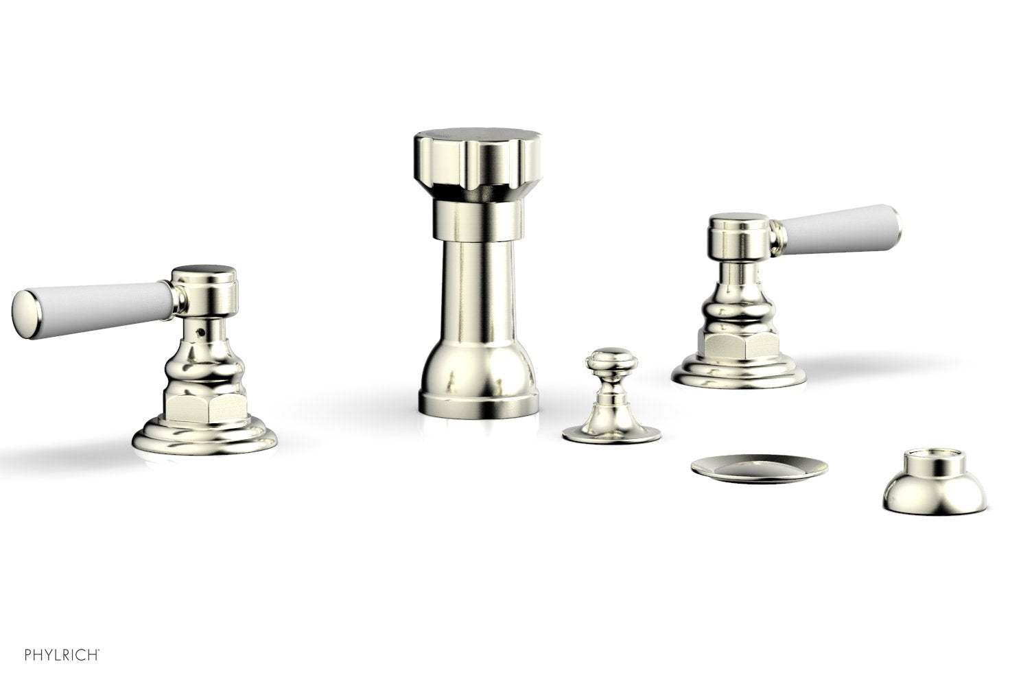 Phylrich HENRI Four Hole Bidet Set - Satin White Lever Handles