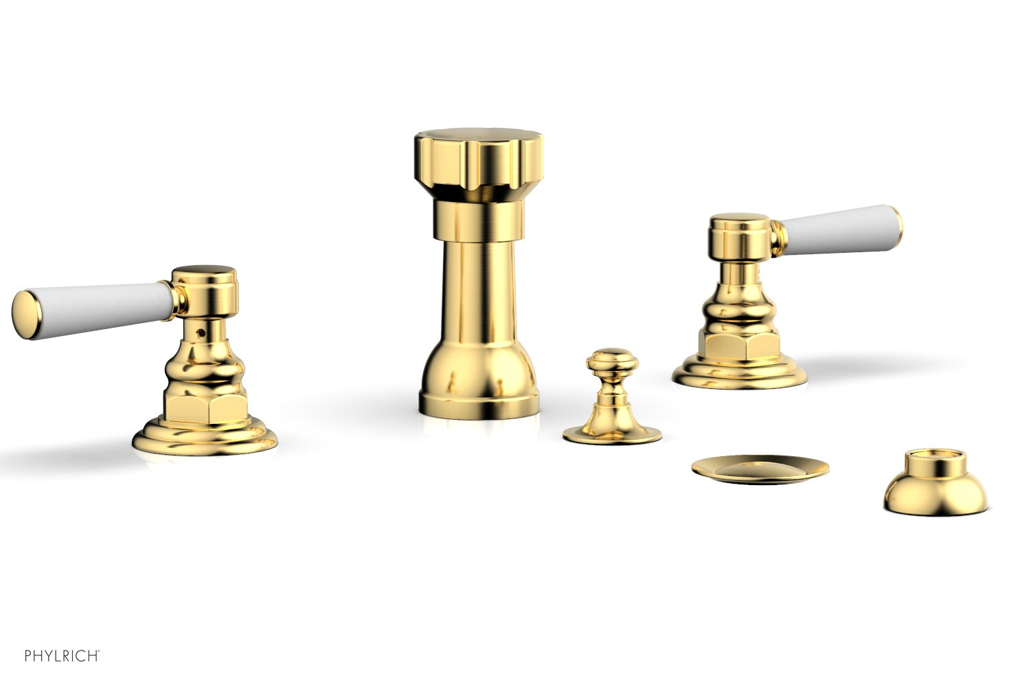 Phylrich HENRI Four Hole Bidet Set - Satin White Lever Handles