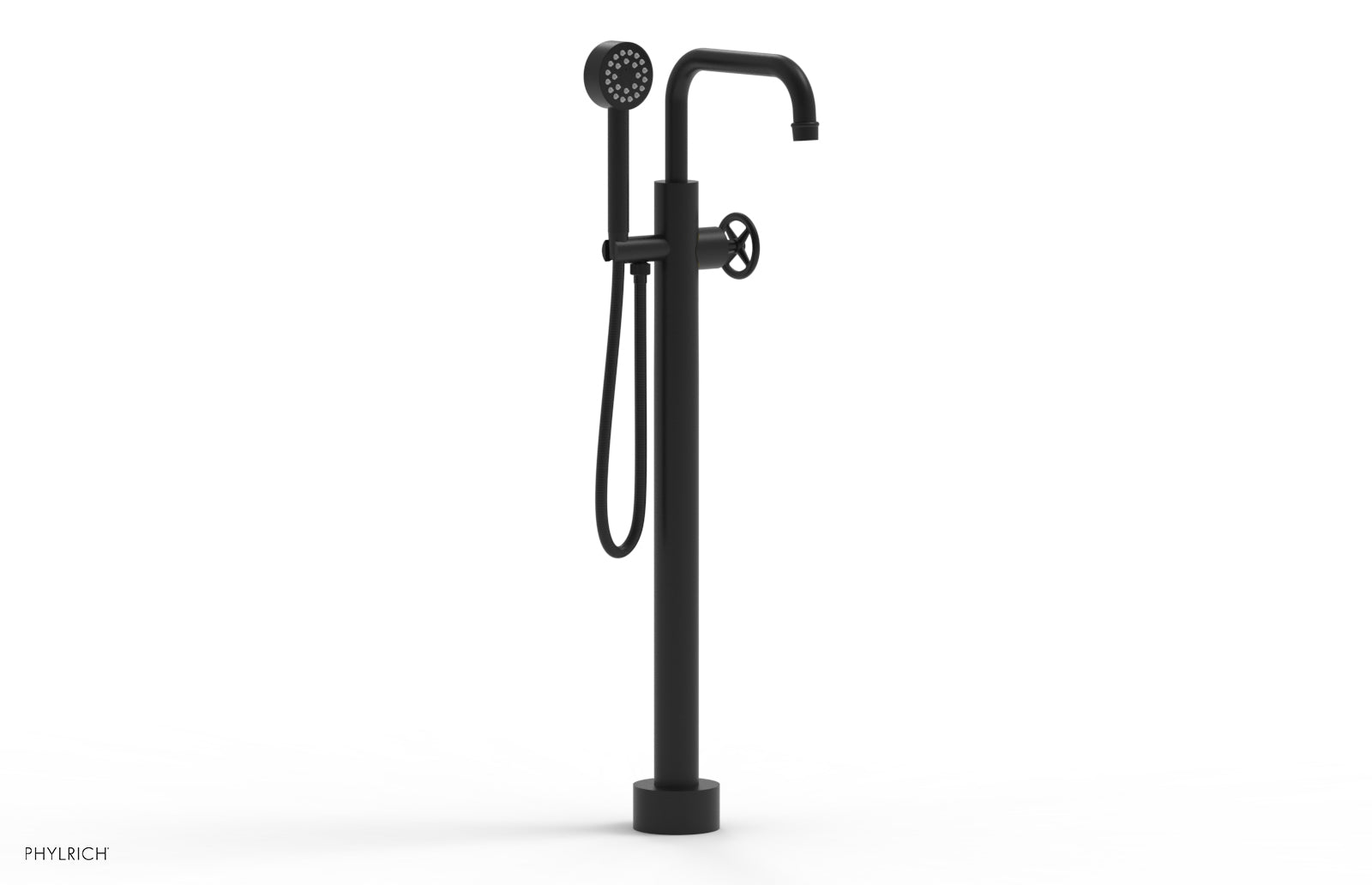 Phylrich WORKS Tall Floor Mount Tub Filler - Cross Handle with Hand Shower
