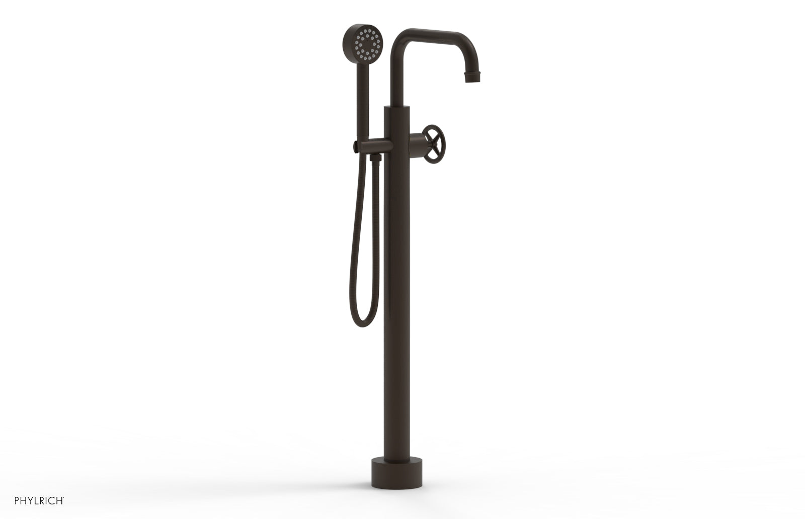 Phylrich WORKS Tall Floor Mount Tub Filler - Cross Handle with Hand Shower