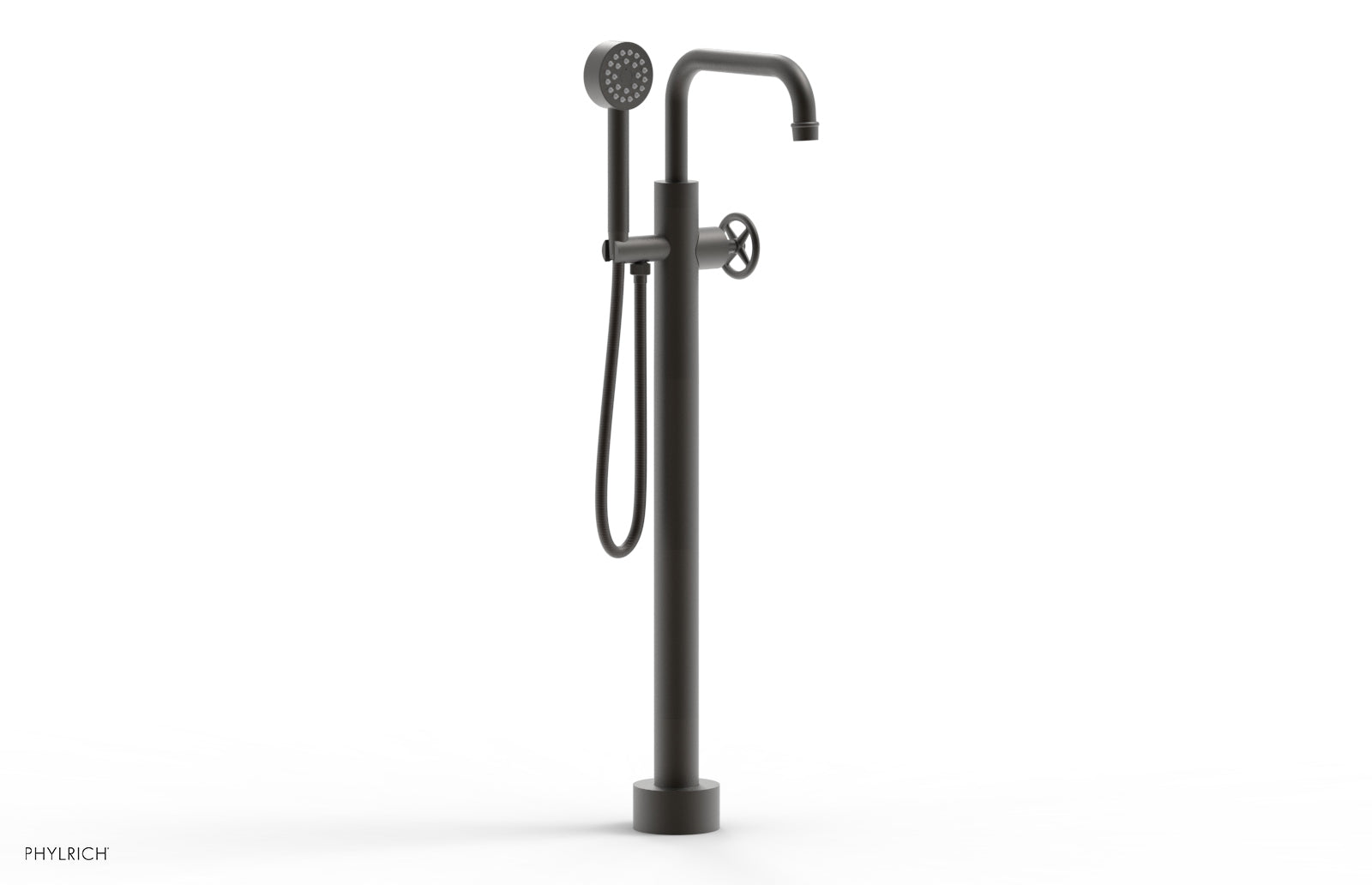 Phylrich WORKS Tall Floor Mount Tub Filler - Cross Handle with Hand Shower