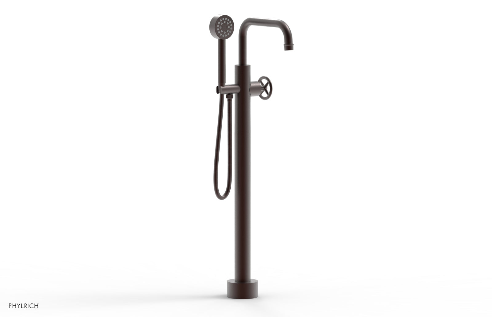 Phylrich WORKS Tall Floor Mount Tub Filler - Cross Handle with Hand Shower