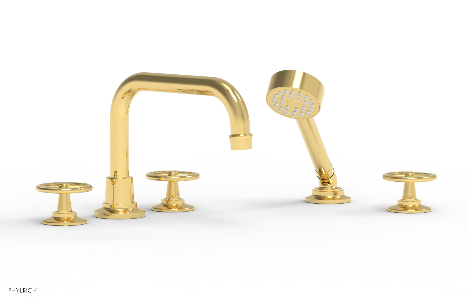 Phylrich WORKS Deck Tub Set with Hand Shower - Cross Handles