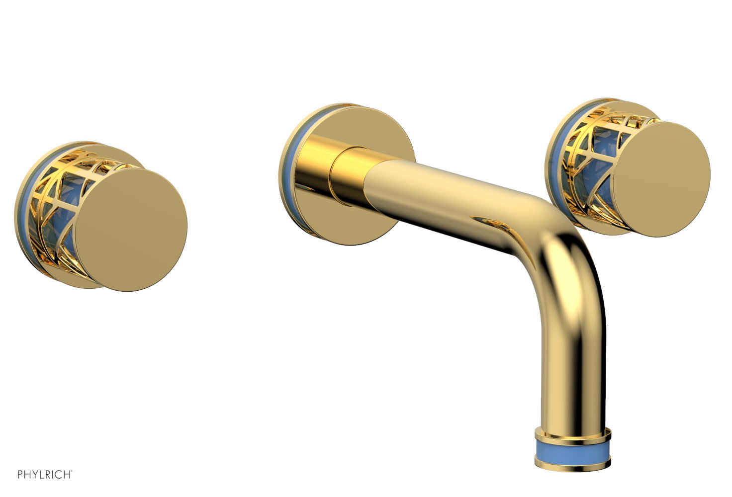 Phylrich JOLIE Wall Tub Set - Round Handles with "Light Blue" Accents