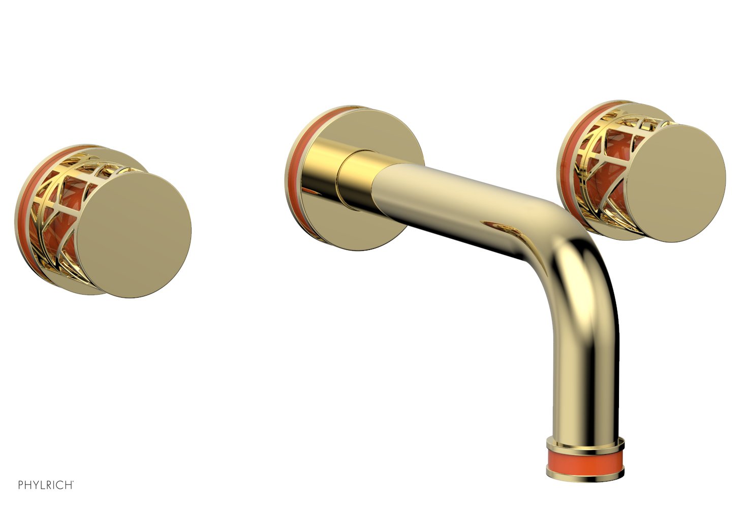 Phylrich JOLIE Wall Tub Set - Round Handles with "Orange" Accents