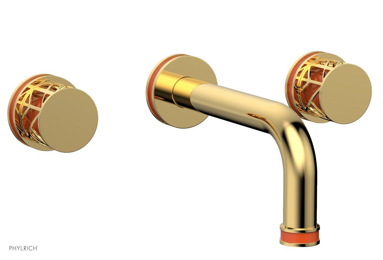 Phylrich JOLIE Wall Tub Set - Round Handles with "Orange" Accents