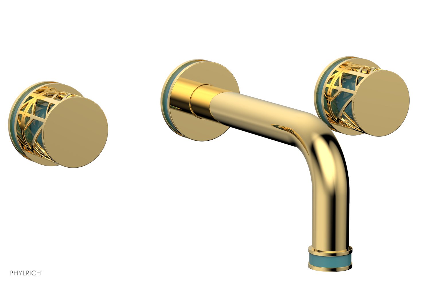 Phylrich JOLIE Wall Tub Set - Round Handles with "Turquoise" Accents