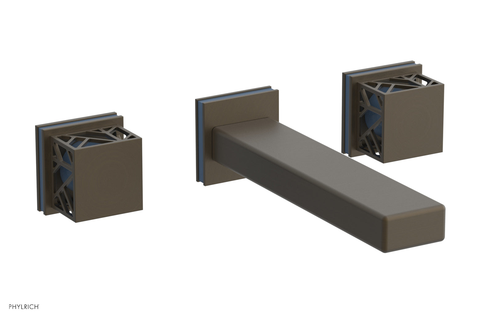 Phylrich JOLIE Wall Tub Set - Square Handles with "Light Blue" Accents