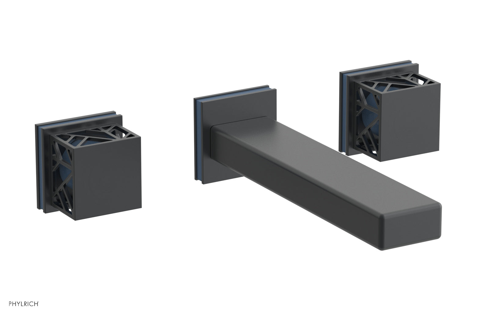 Phylrich JOLIE Wall Tub Set - Square Handles with "Light Blue" Accents