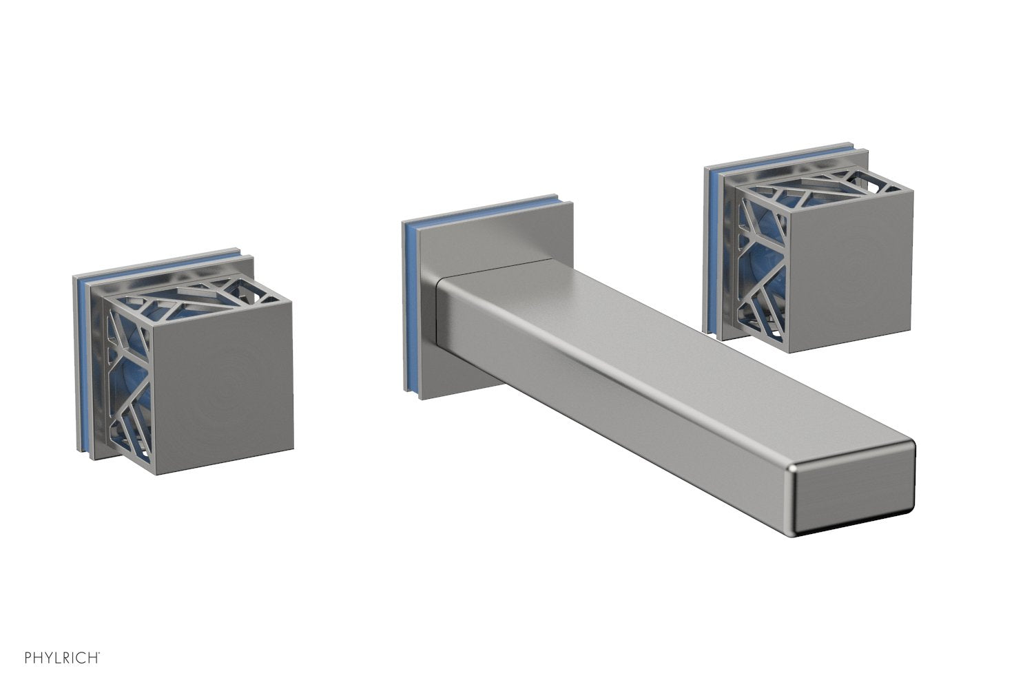 Phylrich JOLIE Wall Tub Set - Square Handles with "Light Blue" Accents