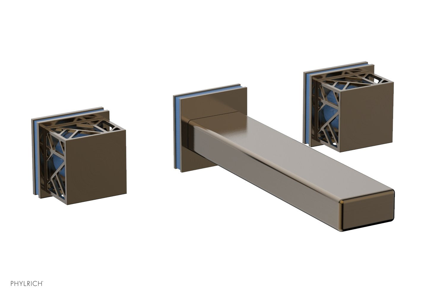 Phylrich JOLIE Wall Tub Set - Square Handles with "Light Blue" Accents