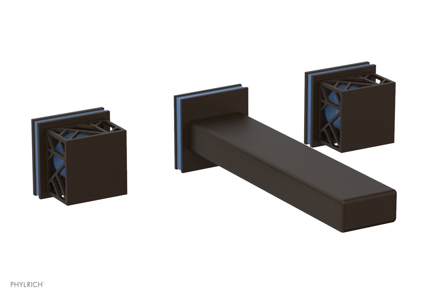 Phylrich JOLIE Wall Tub Set - Square Handles with "Light Blue" Accents