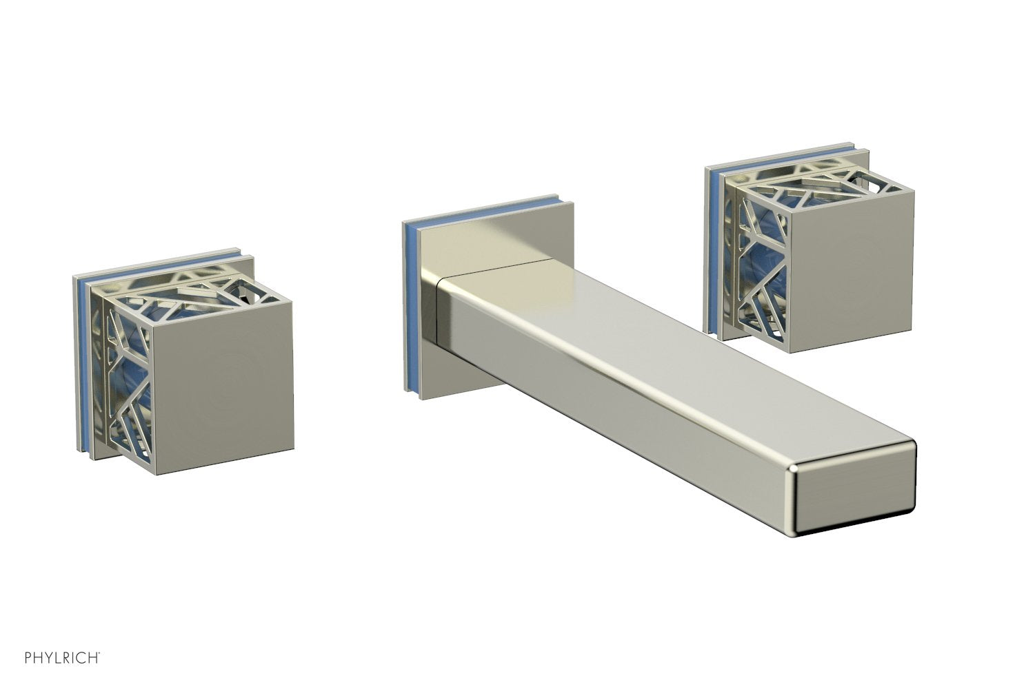 Phylrich JOLIE Wall Tub Set - Square Handles with "Light Blue" Accents