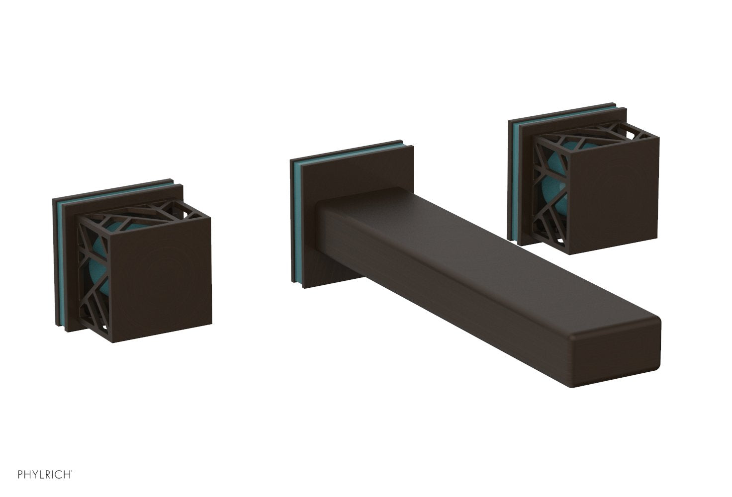 Phylrich JOLIE Wall Tub Set - Square Handles with "Turquoise" Accents