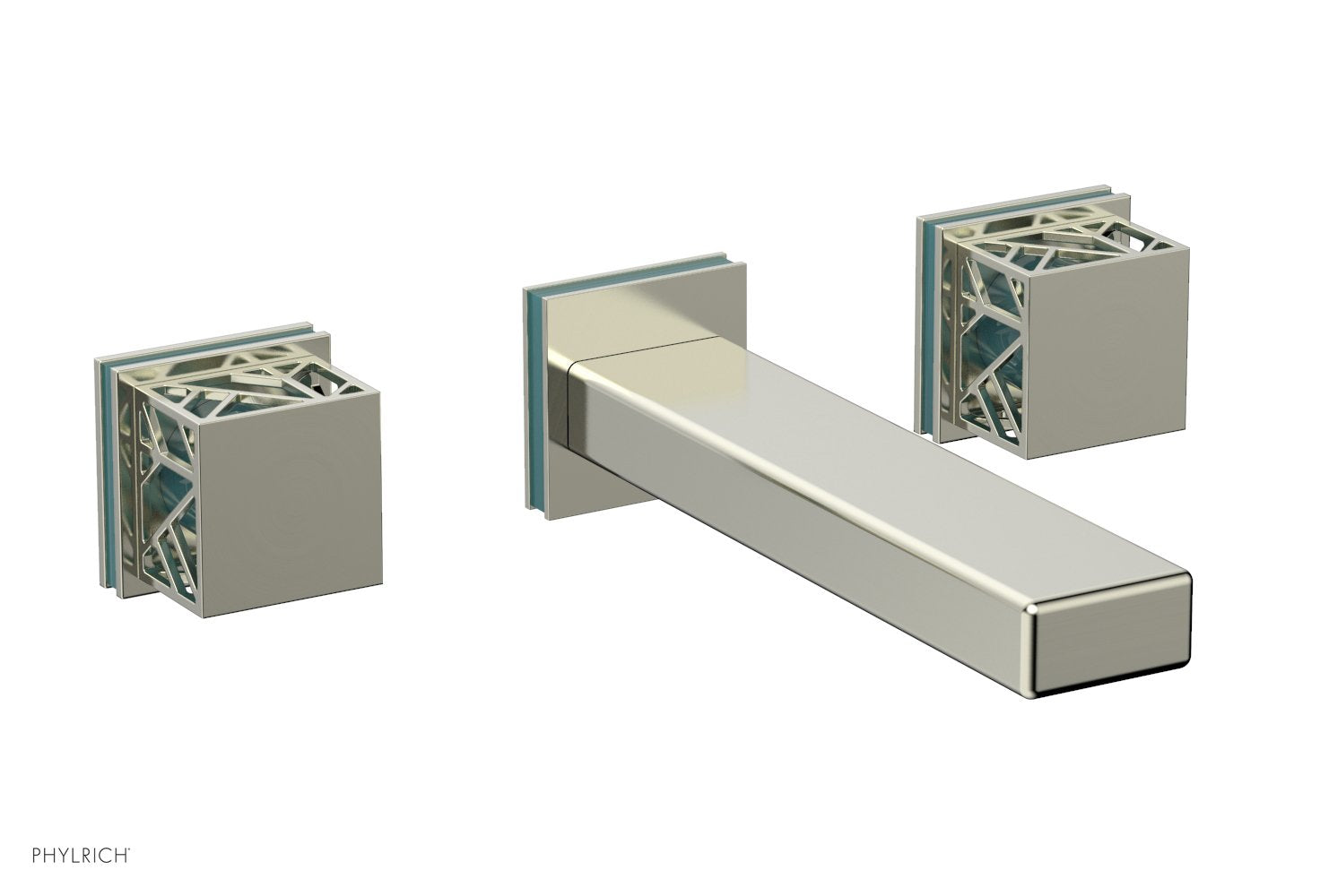 Phylrich JOLIE Wall Tub Set - Square Handles with "Turquoise" Accents