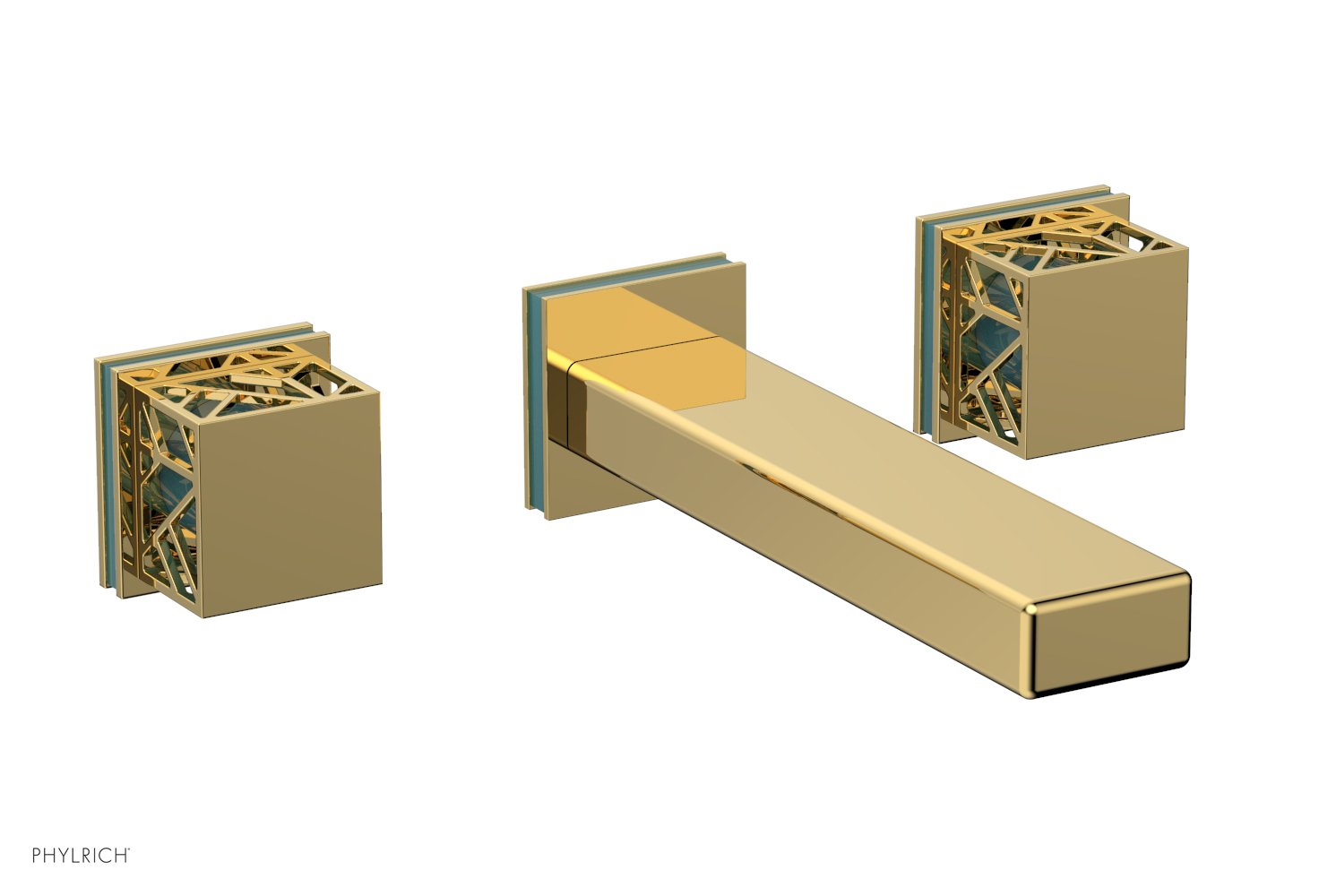 Phylrich JOLIE Wall Tub Set - Square Handles with "Turquoise" Accents