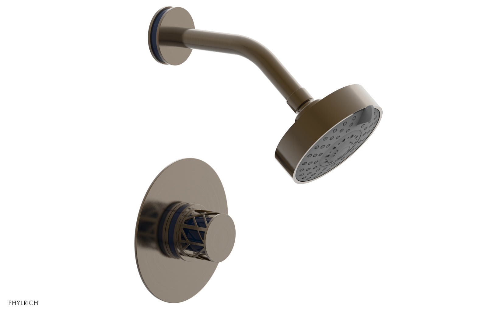 Phylrich JOLIE Pressure Balance Shower Set - Round Handle with "Navy Blue" Accents