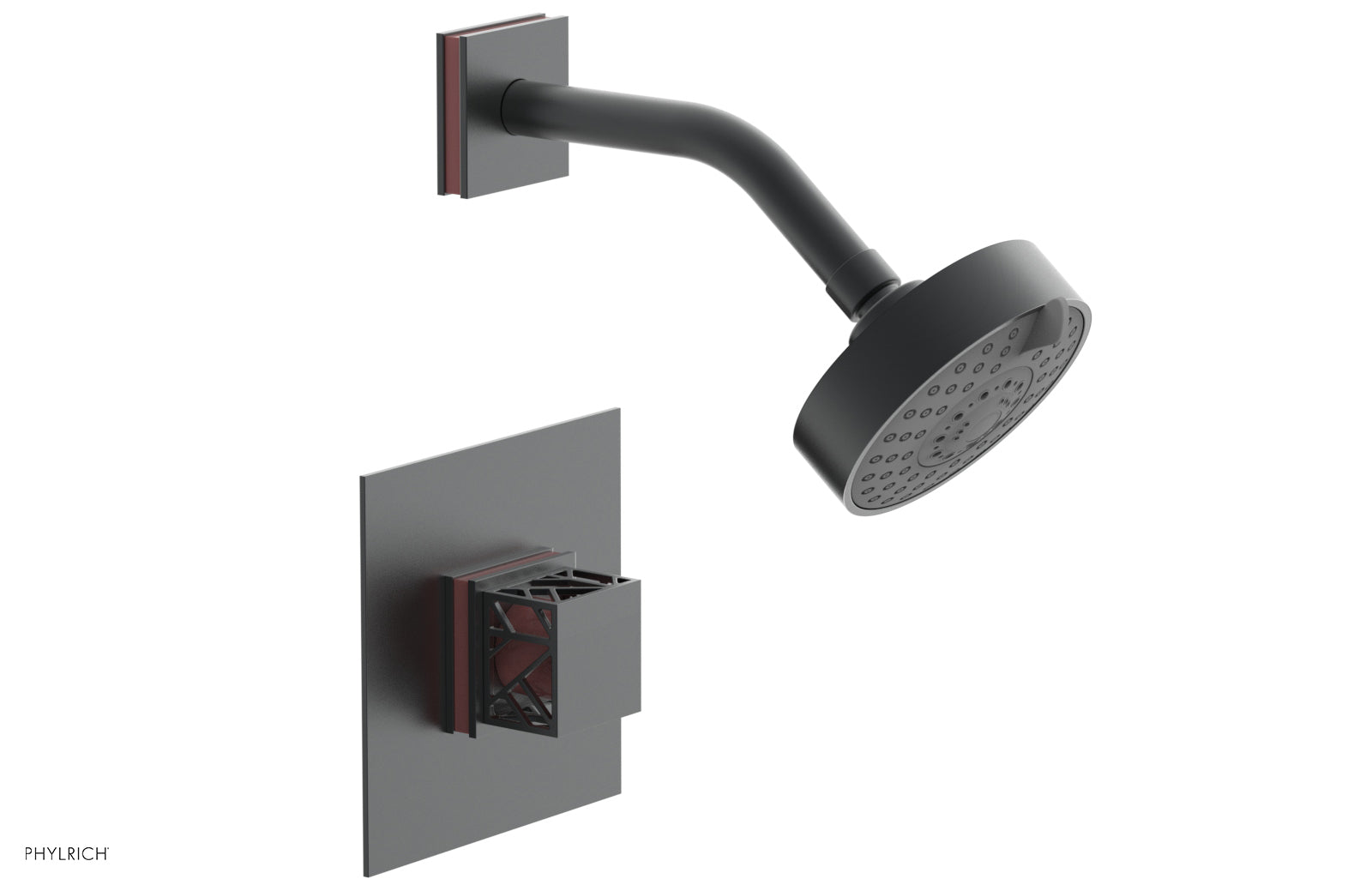 Phylrich JOLIE Pressure Balance Shower Set - Square Handle with "Pink" Accents