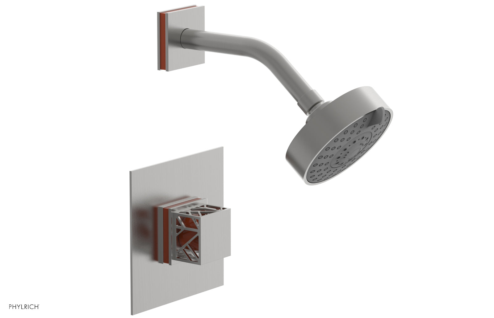 Phylrich JOLIE Pressure Balance Shower Set - Square Handle with "Orange" Accents