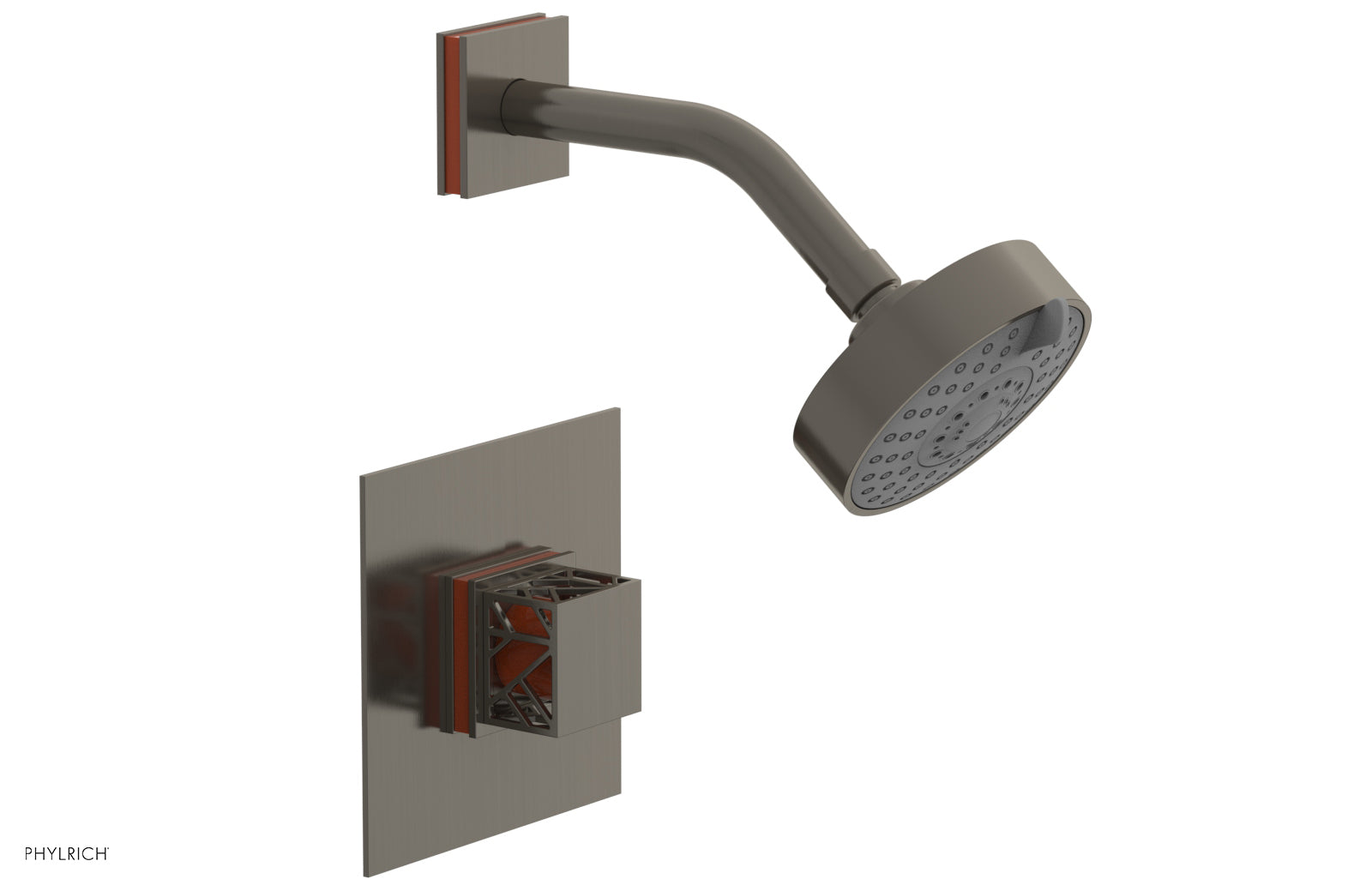Phylrich JOLIE Pressure Balance Shower Set - Square Handle with "Orange" Accents