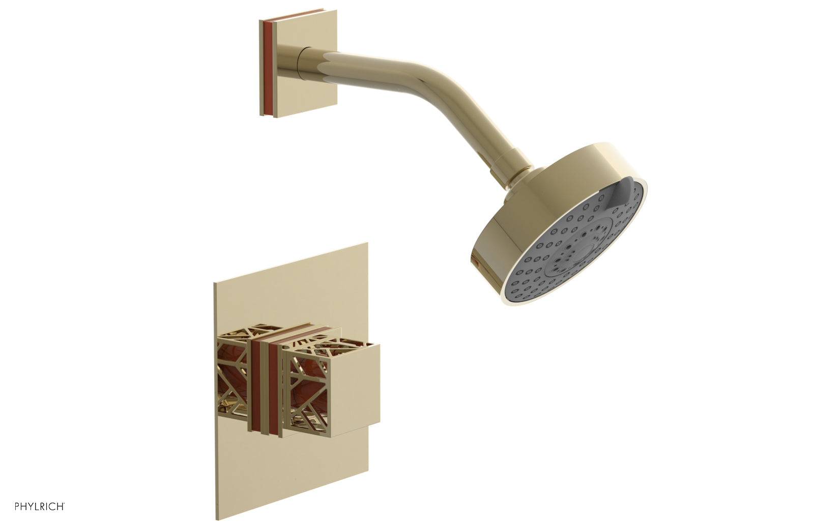 Phylrich JOLIE Pressure Balance Shower Set - Square Handle with "Orange" Accents