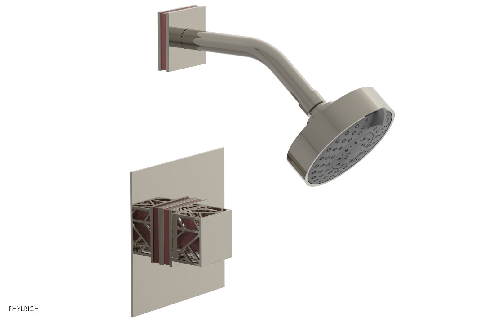 Phylrich JOLIE Pressure Balance Shower Set - Square Handle with "Pink" Accents