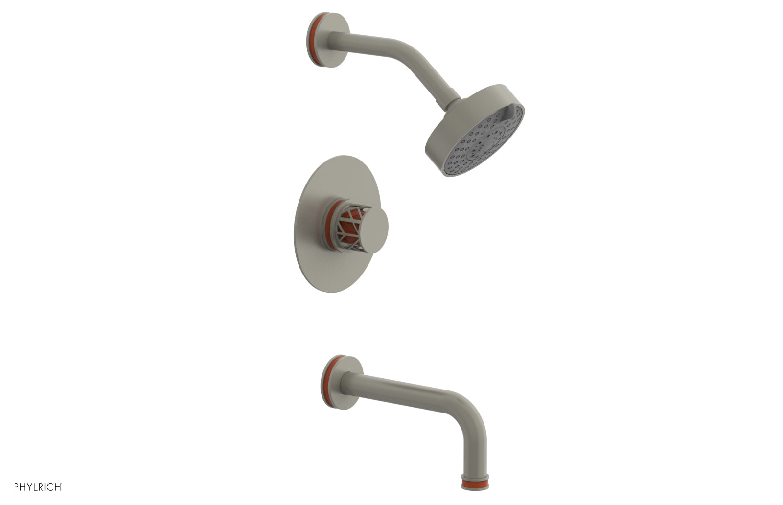 Phylrich JOLIE Pressure Balance Tub and Shower Set - Round Handle wth "Orange" Accents
