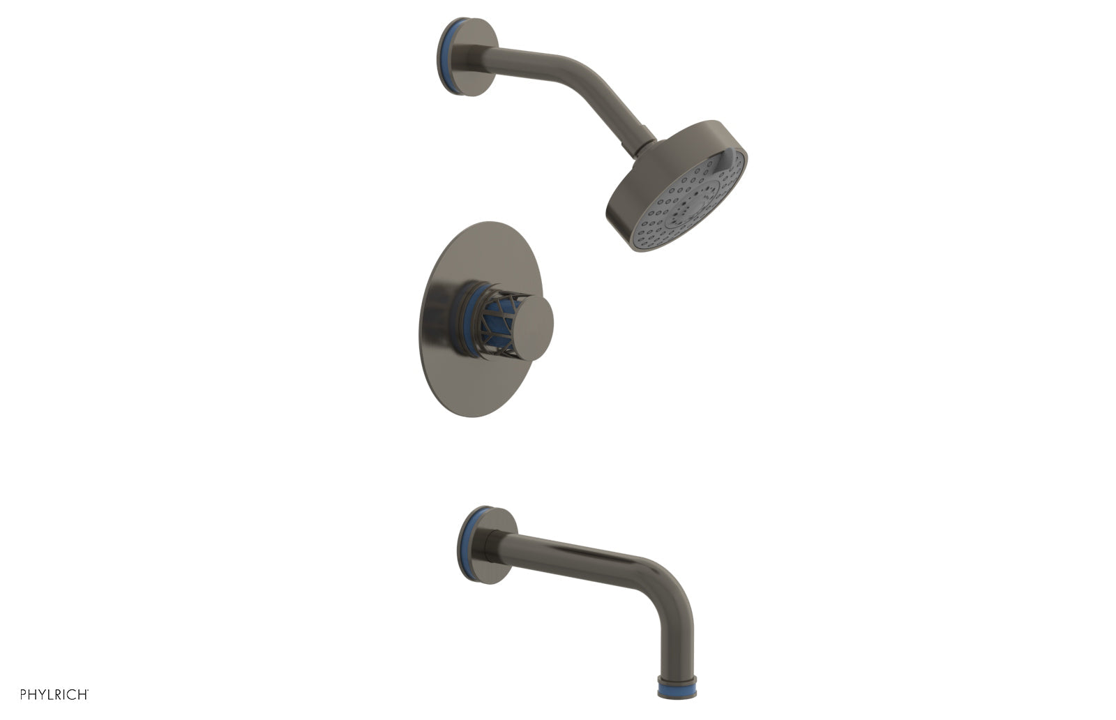 Phylrich JOLIE Pressure Balance Tub and Shower Set - Round Handle wth "Light Blue" Accents