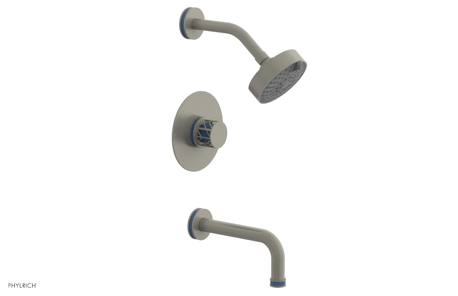 Phylrich JOLIE Pressure Balance Tub and Shower Set - Round Handle wth "Light Blue" Accents