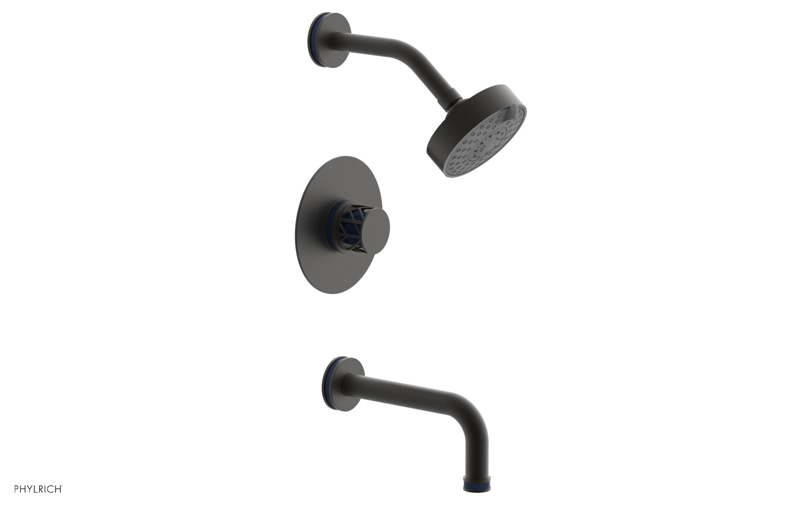 Phylrich JOLIE Pressure Balance Tub and Shower Set - Round Handle wth "Navy Blue" Accents