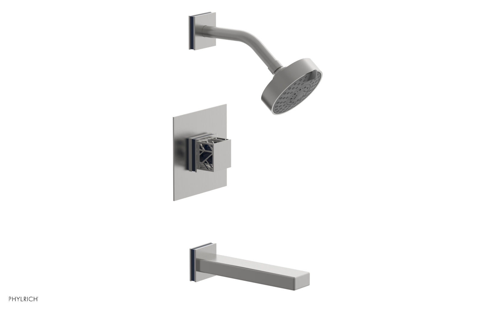 Phylrich JOLIE Pressure Balance Tub and Shower Set - Square Handle wth "Navy Blue" Accents