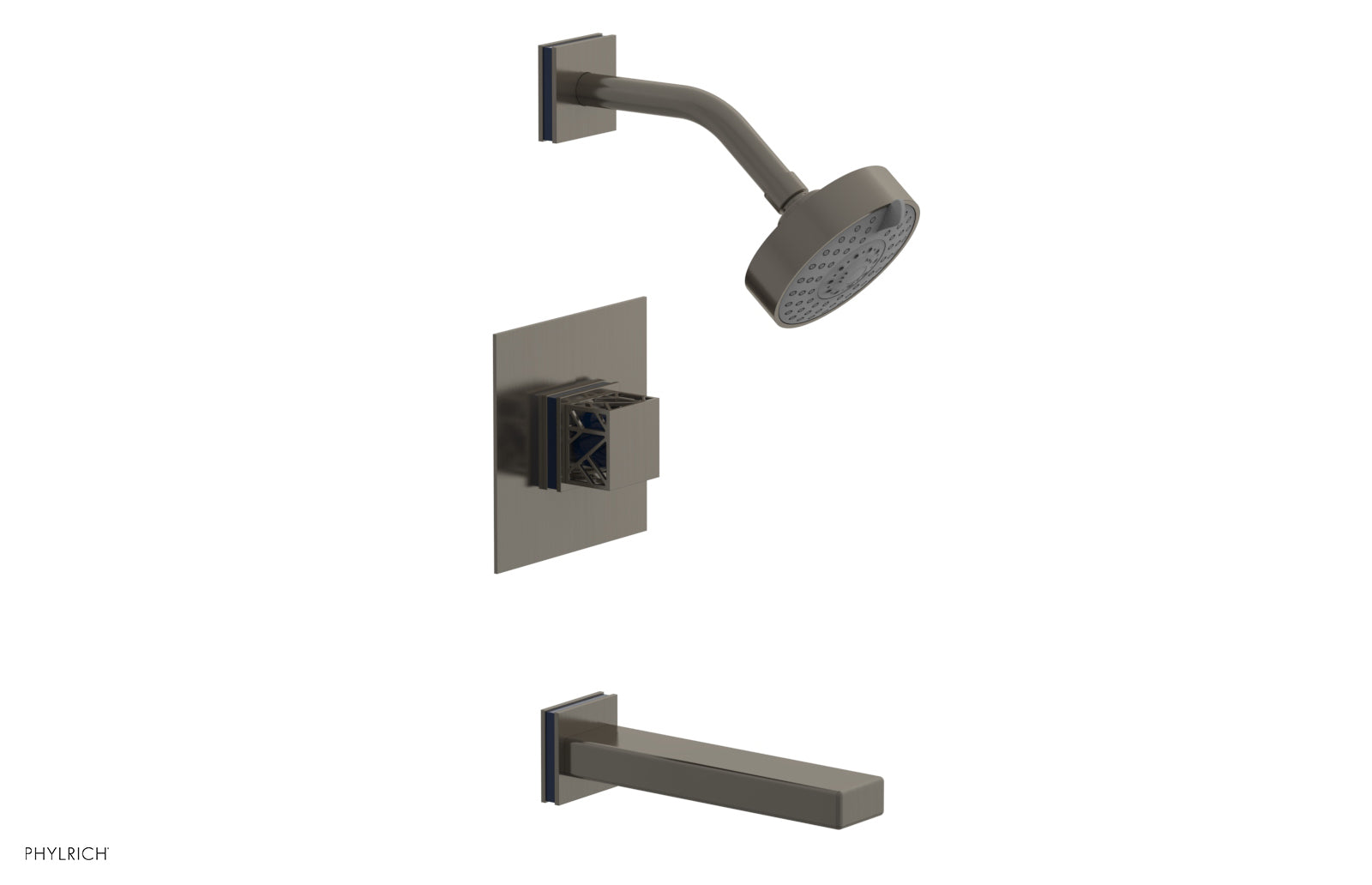 Phylrich JOLIE Pressure Balance Tub and Shower Set - Square Handle wth "Navy Blue" Accents