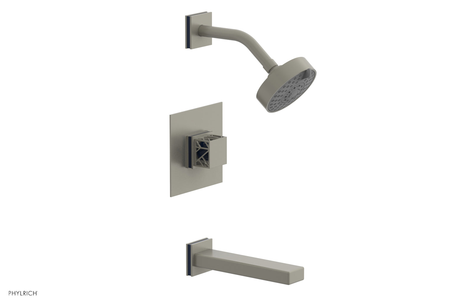 Phylrich JOLIE Pressure Balance Tub and Shower Set - Square Handle wth "Navy Blue" Accents