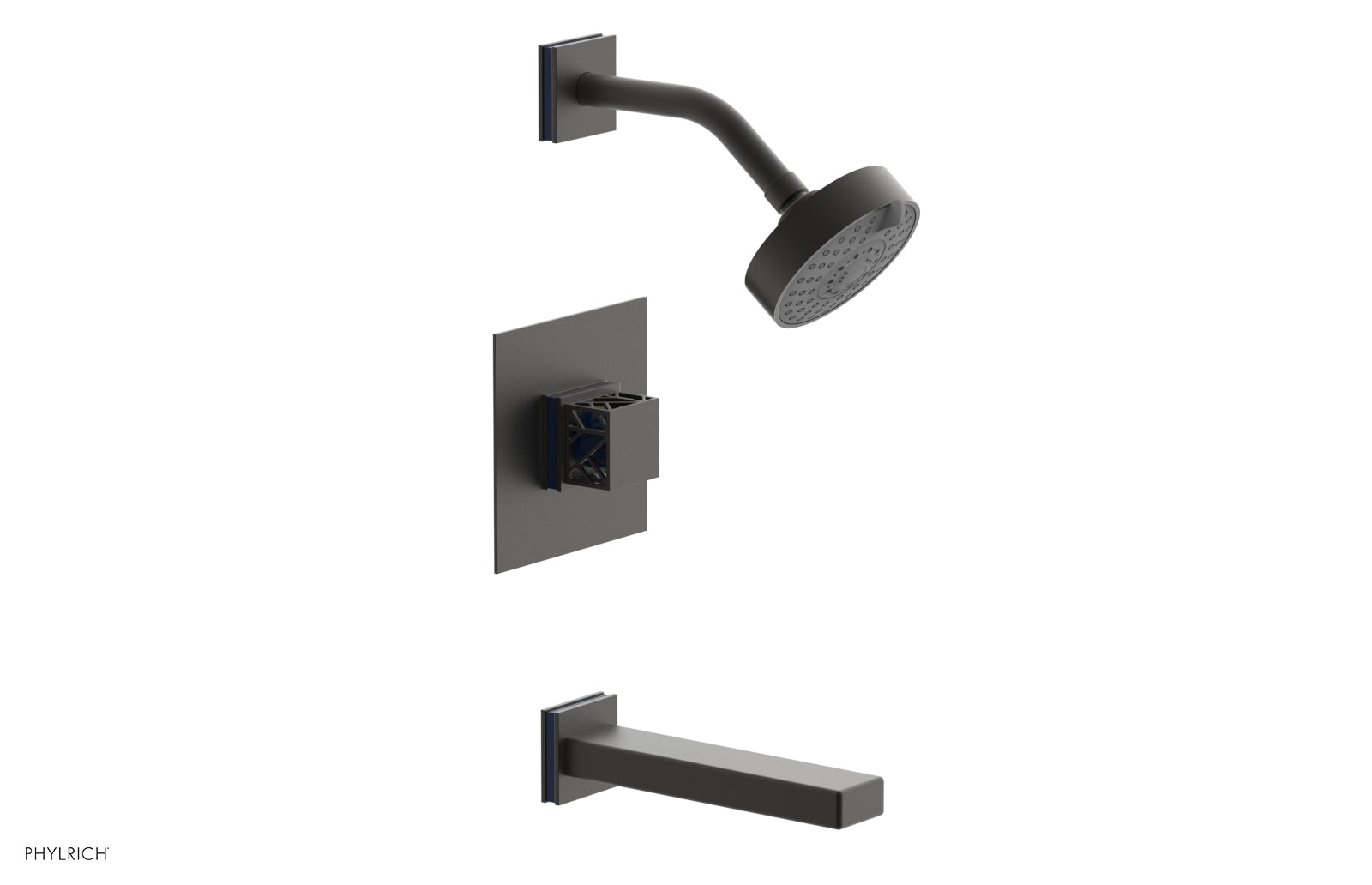 Phylrich JOLIE Pressure Balance Tub and Shower Set - Square Handle wth "Navy Blue" Accents