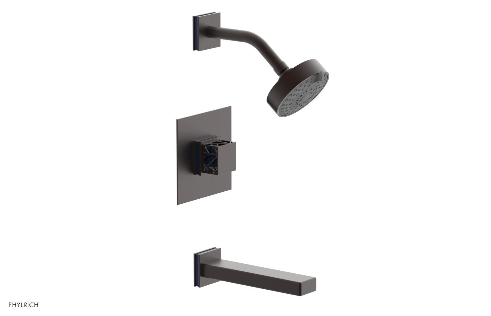 Phylrich JOLIE Pressure Balance Tub and Shower Set - Square Handle wth "Navy Blue" Accents