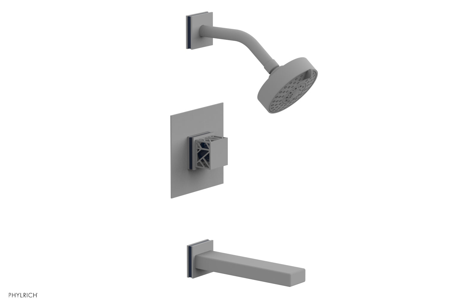 Phylrich JOLIE Pressure Balance Tub and Shower Set - Square Handle wth "Navy Blue" Accents